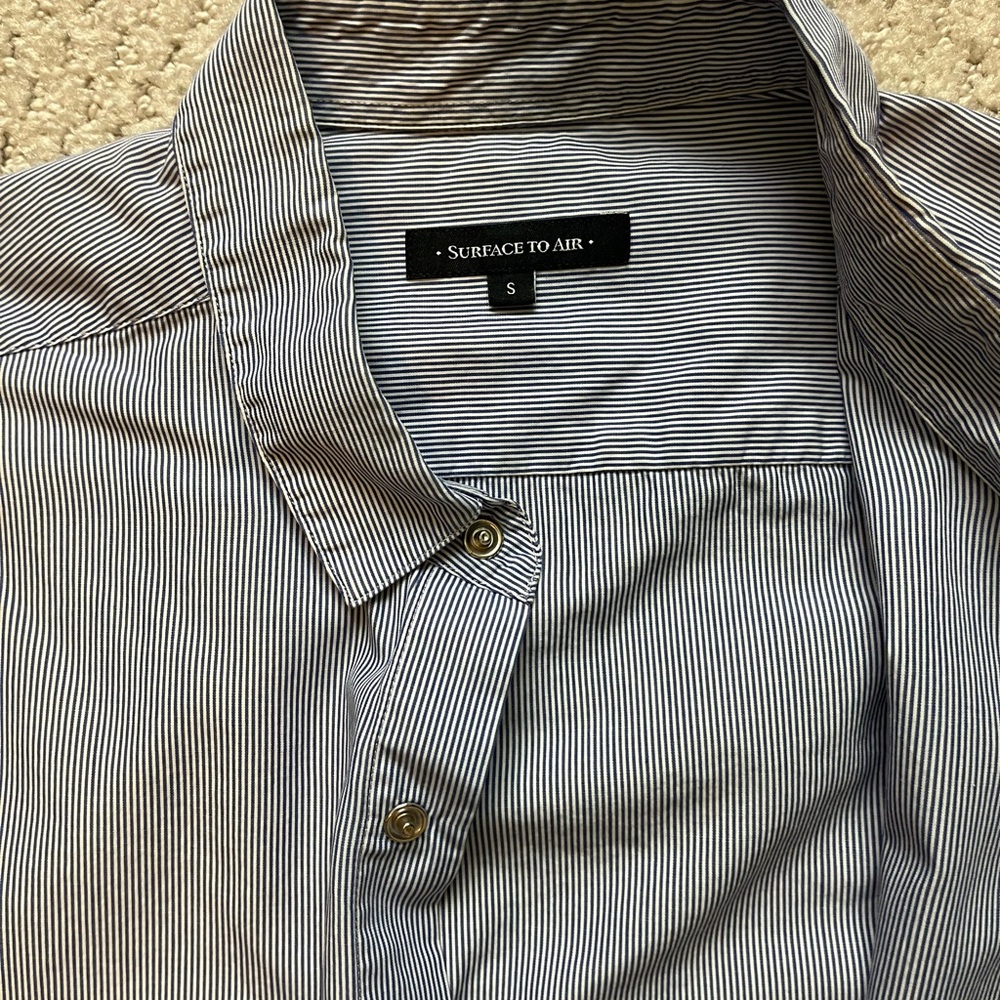 Surface to Air Blue and White Stripes Casual Button Down Shirt Size Small